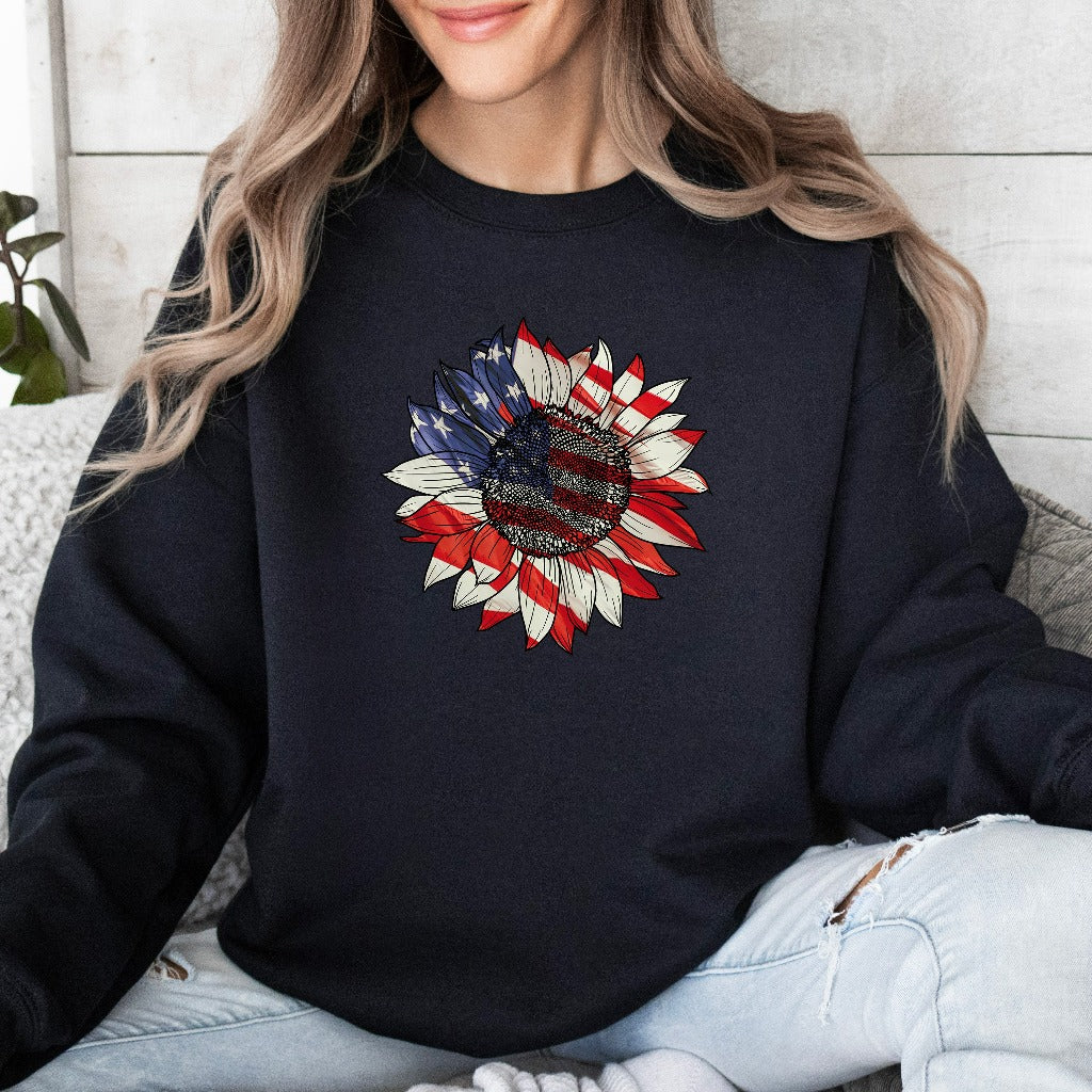 America Sunflower Sweatshirt, USA Flag Flower Crewneck, Gift For American, 4th Of July Flag Hoodie, Freedom Shirt, Independence Day Tee
