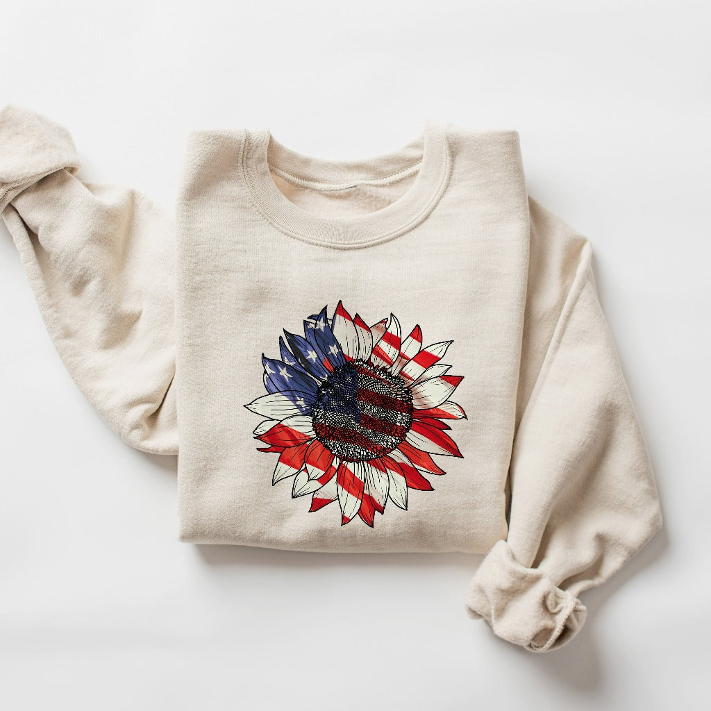 America Sunflower Sweatshirt, USA Flag Flower Crewneck, Gift For American, 4th Of July Flag Hoodie, Freedom Shirt, Independence Day Tee
