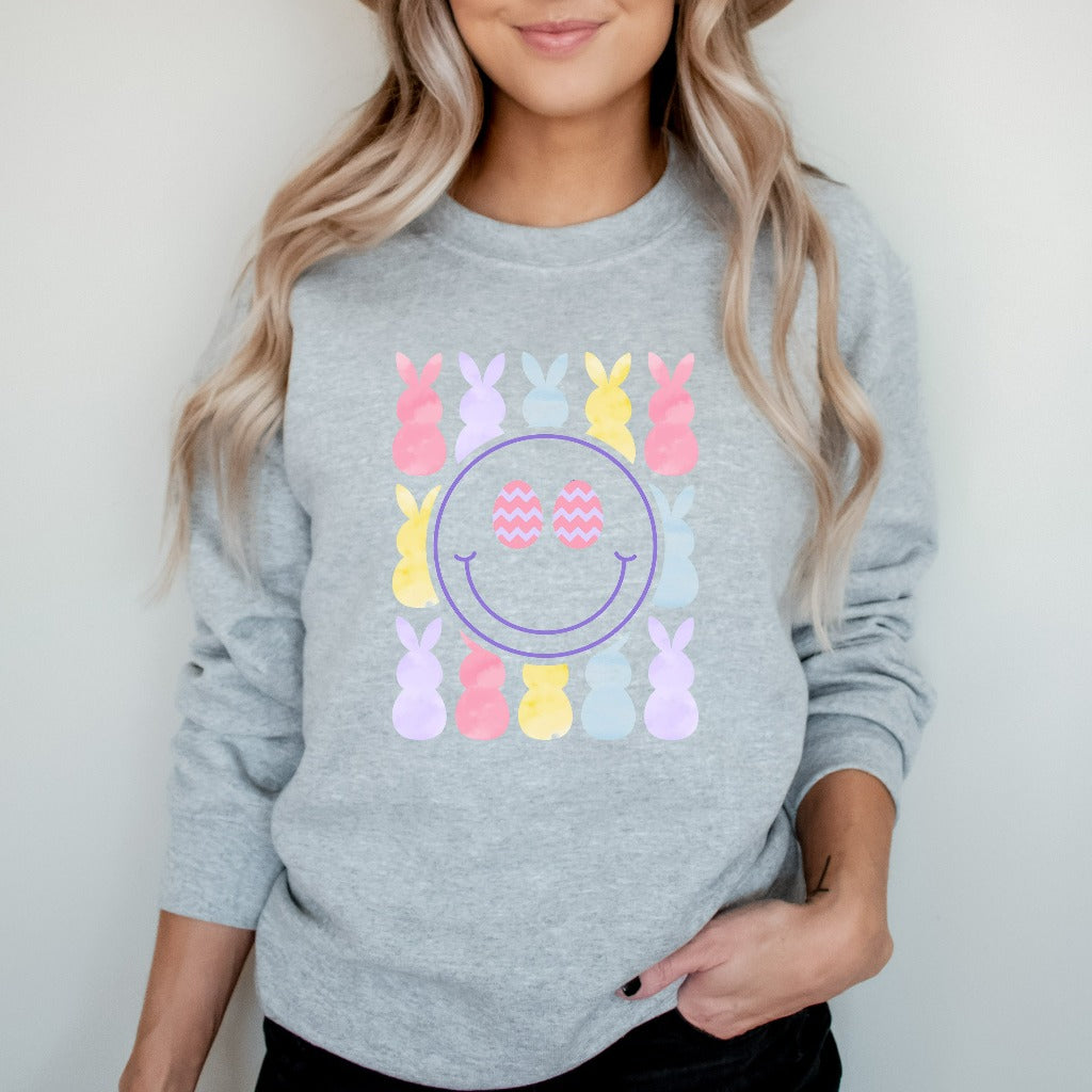 Chilling Peeps Sweatshirt, Easter Bunny Crewneck, Easter Smile Face Sweater, Retro Easter Shirt, Cute Easter Egg Shirt, Easter Gift for Her