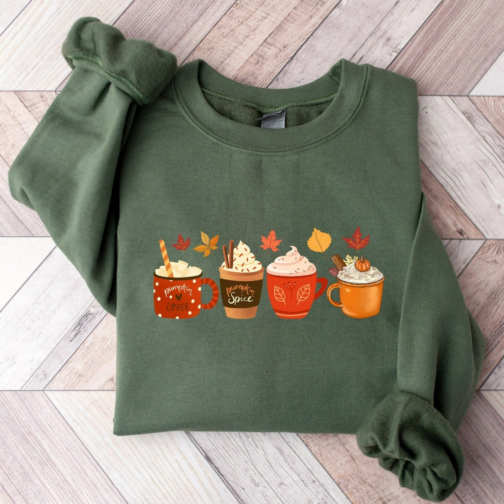 Fall Coffee Sweatshirt, Cute Fall Crewneck, Coffee Lover Shirt, Halloween Pumpkin Latte Drink Cup, Pumpkin Spice Shirt, Thanksgiving Shirt