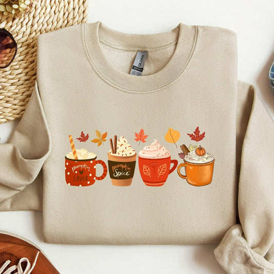 Fall Coffee Sweatshirt, Cute Fall Crewneck, Coffee Lover Shirt, Halloween Pumpkin Latte Drink Cup, Pumpkin Spice Shirt, Thanksgiving Shirt