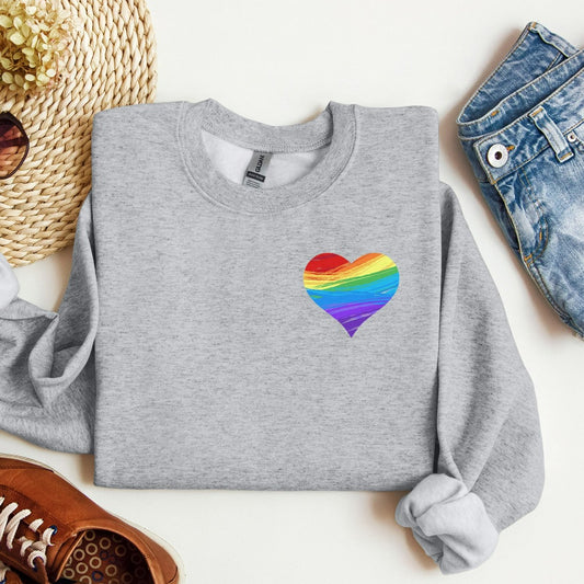 LGBT Sweatshirt, Pride Heart Crewneck, LGBT Heart Shirt, Bisexual TShirt, Lesbian T-Shirts, Rainbow Heart Shirt, Queer Shirt, Gay Pride