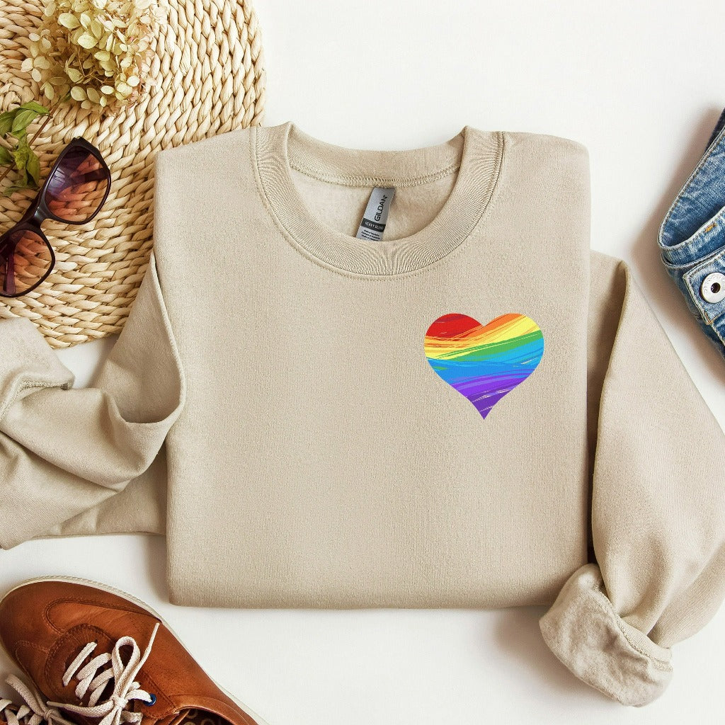 LGBT Sweatshirt, Pride Heart Crewneck, LGBT Heart Shirt, Bisexual TShirt, Lesbian T-Shirts, Rainbow Heart Shirt, Queer Shirt, Gay Pride