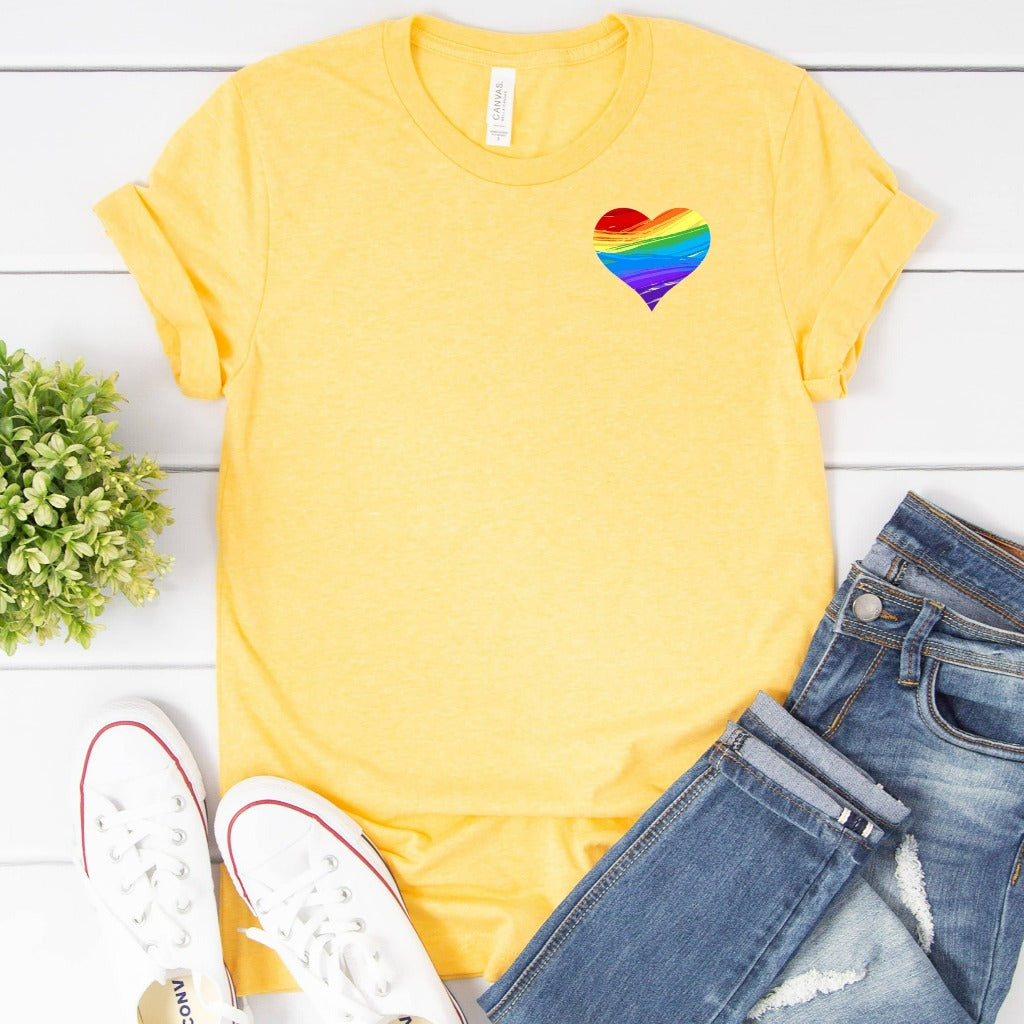 LGBTQ Shirt, Pride Heart TShirt, LGBTQ Heart Graphic Tee, Bisexual TShirt, Lesbian T-Shirts, Rainbow Heart Shirt, Queer Shirt, Gay Pride