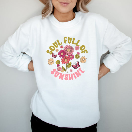 Soul Full Of Sunshine Sweatshirt, Retro Floral Sunshine Crewneck, Motivational Quote Sweater, Spiritual Gift For Her, Boho Inspirational Tee