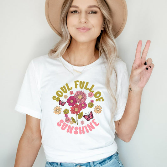 Soul Full Of Sunshine Shirt, Retro Floral Sunshine TShirt, Motivational Graphic Tee, Christian Gift For Her, Boho Inspirational Quote Shirt