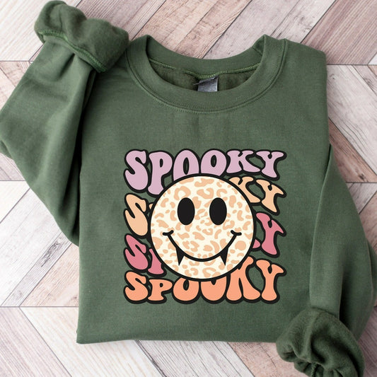 Spooky Season Sweatshirt, Crewneck Sweatshirt, Spooky Sweatshirt, Halloween, Smile Face, PSL, Pumpkin Fall, Cute and Scary, Autumn Shirt