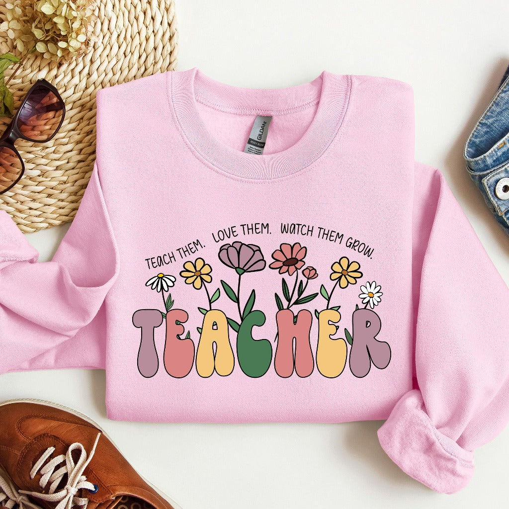 Teacher Wildflower Sweatshirt, Teacher Crewneck, Back to School Shirts, Cute Teacher Sweater, Teacher Appreciation Hoodie, Teacher Gift
