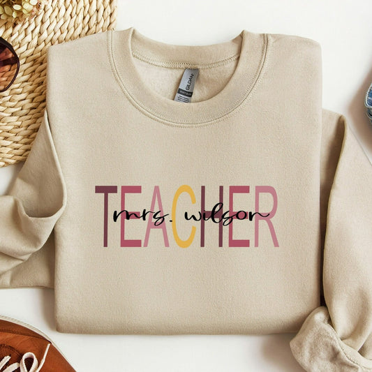 Custom Teacher Last Name Sweatshirt, Teacher Mrs Crewneck, Back to School, Cute Teacher Sweater, Teacher Appreciation Hoodie, Teacher Gift