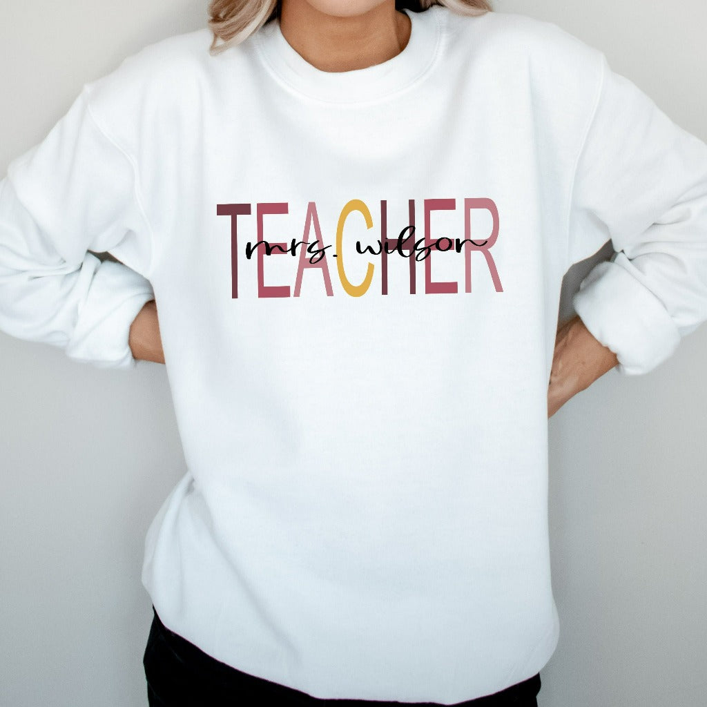 Custom Teacher Last Name Sweatshirt, Teacher Mrs Crewneck, Back to School, Cute Teacher Sweater, Teacher Appreciation Hoodie, Teacher Gift
