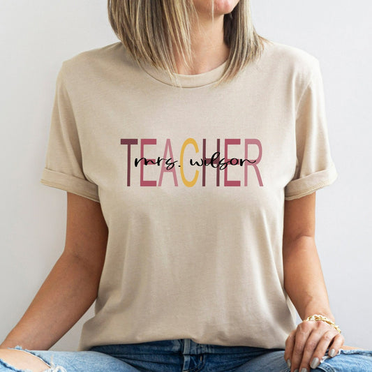 Custom Teacher Last Name Shirt, Personalized Teacher Mrs TShirt, Back to School, Cute Teach Graphic Tee, Teacher Appreciation, Teacher Gift
