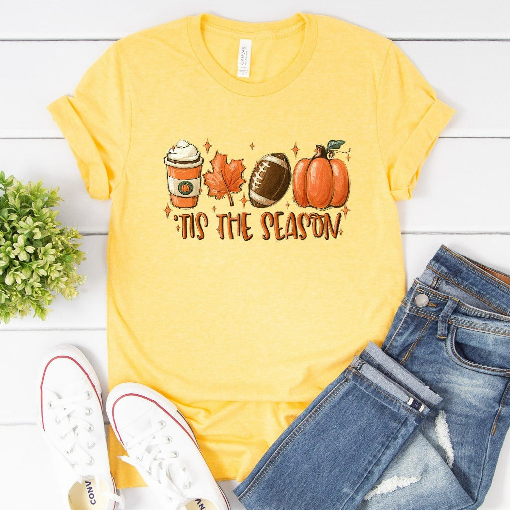 Fall Football Shirt, Autumn Theme TShirt, PSL Pumpkin Spice Graphic Tee, Pumpkin Fall Leaves, Halloween Shirt, Thanksgiving Tee, Fall Gift