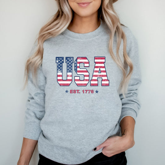 Retro USA Flag Sweatshirt, 4th of July Crewneck, American Flag Shirt, Patriotic Independence Day TShirt, Fourth of July, Fireworks Hoodie