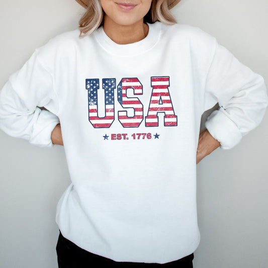 Retro USA Flag Sweatshirt, 4th of July Crewneck, American Flag Shirt, Patriotic Independence Day TShirt, Fourth of July, Fireworks Hoodie