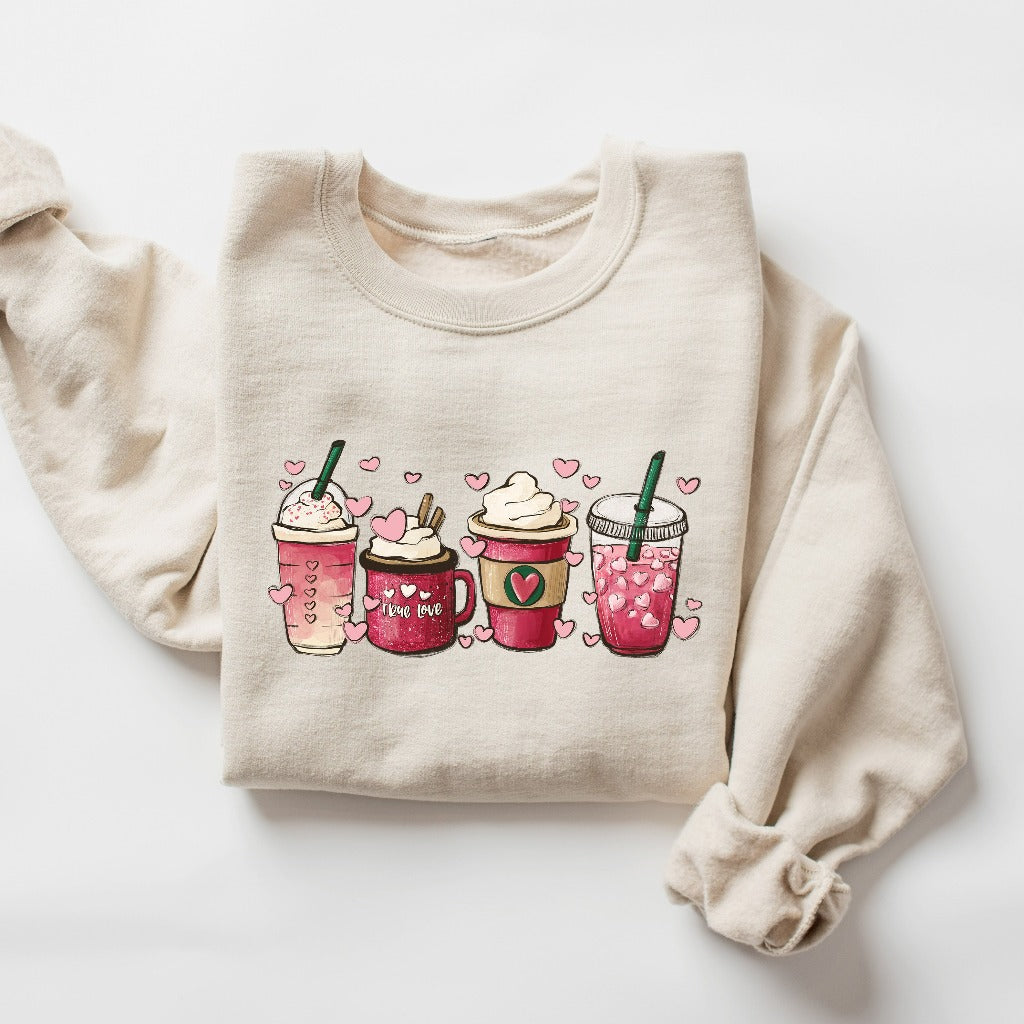 Valentine Coffee Heart Sweatshirt, Womens Cute Valentine Shirt, Cozy Love Sweatshirt, Women Valentine Sweater, Funny Valentine Gift for Her