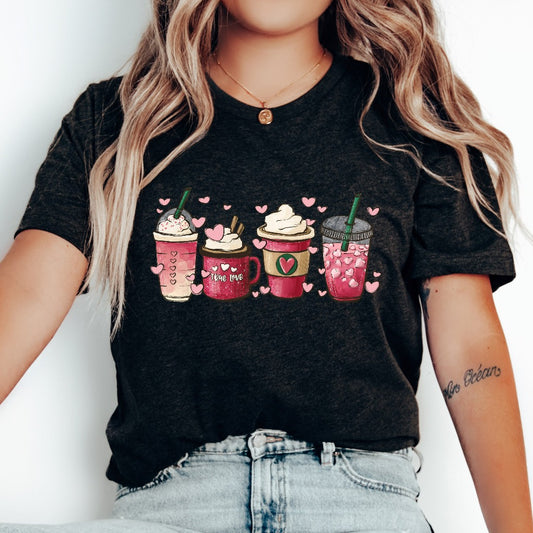 Valentine Coffee Heart Shirt, Womens Cute Valentine TShirt, Soft Love Graphic Tee, Women Valentine Shirt, Funny Latte Valentine Gift for Her