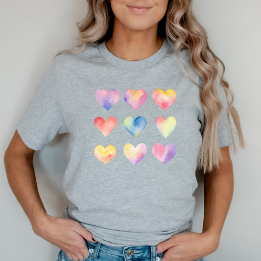 Watercolor Heart Shirt, Heart TShirt, Valentine's Day Graphic Tee, Vintage Valentines Shirt, Valentines Gift for Her, Hearts for Teacher