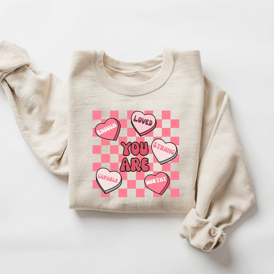 Cute Teacher Valentine Sweatshirt, Retro Heart Crewneck, Women's Valentines Day Sweater, Love Valentine Sweatshirt, Positive Affirmations