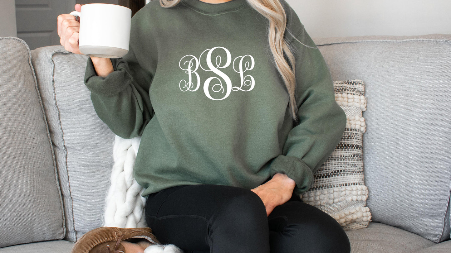 Monogram Crewneck Sweatshirt, Monogrammed Personalized Sweater, Gift for Wife, Preppy Christmas Sweatshirt