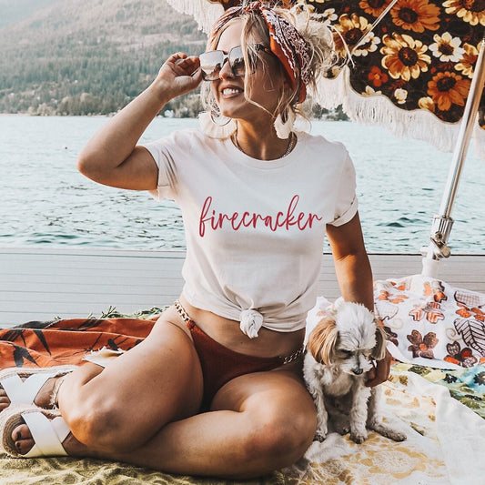 Firecracker 4th of July Shirt Women, Fourth of July TShirt Woman, Patriotic Tee, 4th of July Outfit, Fireworks Tee