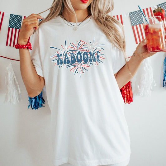Fireworks Kaboom Shirt, 4th of July TShirt, American Stars Graphic Tee, Independence Day Shirt, Funny Fourth of July Shirt, Trendy Popular