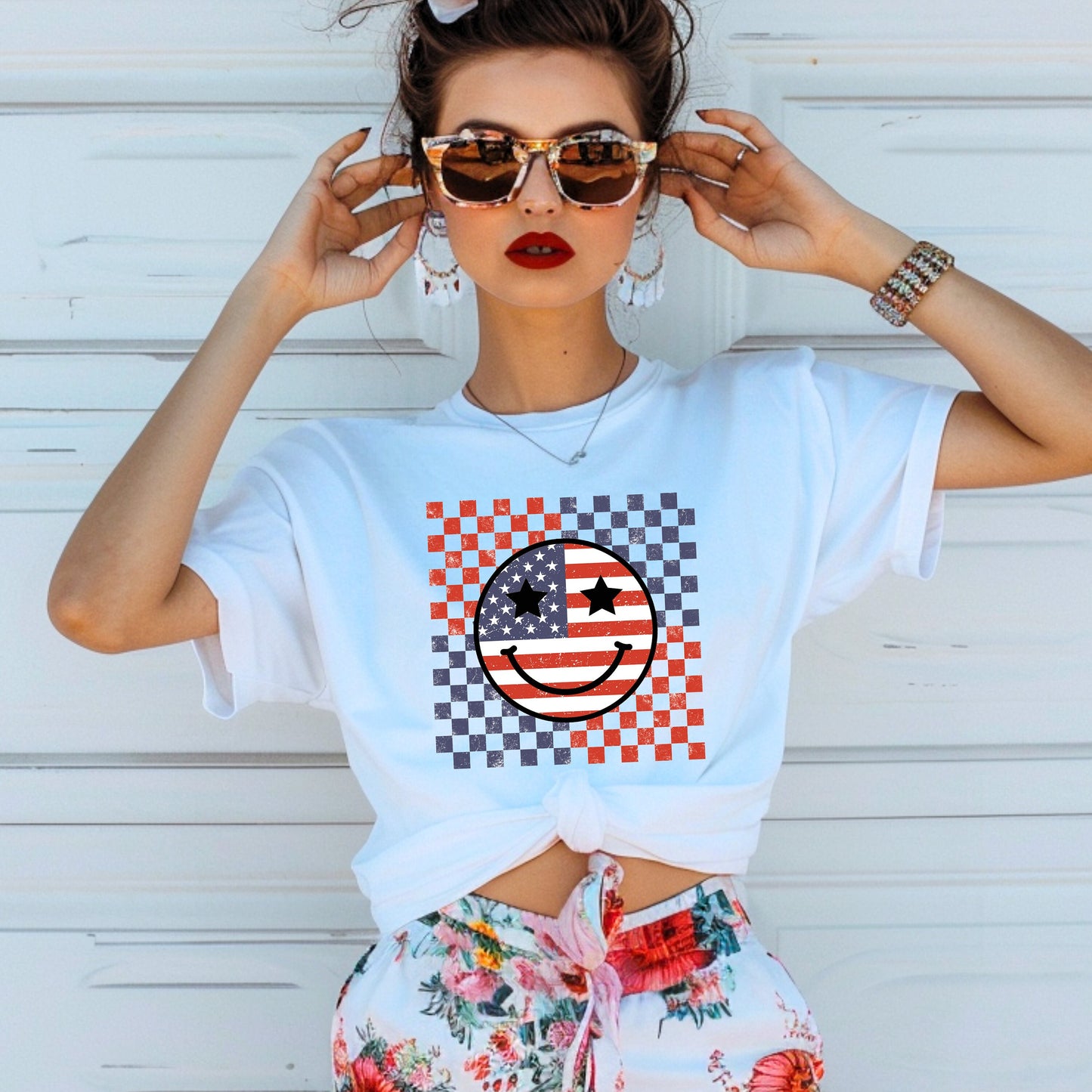 Retro Smiley Face Flag Shirt, American Flag Happy Face TShirt, 4th of July Shirt, Independence Day Tee