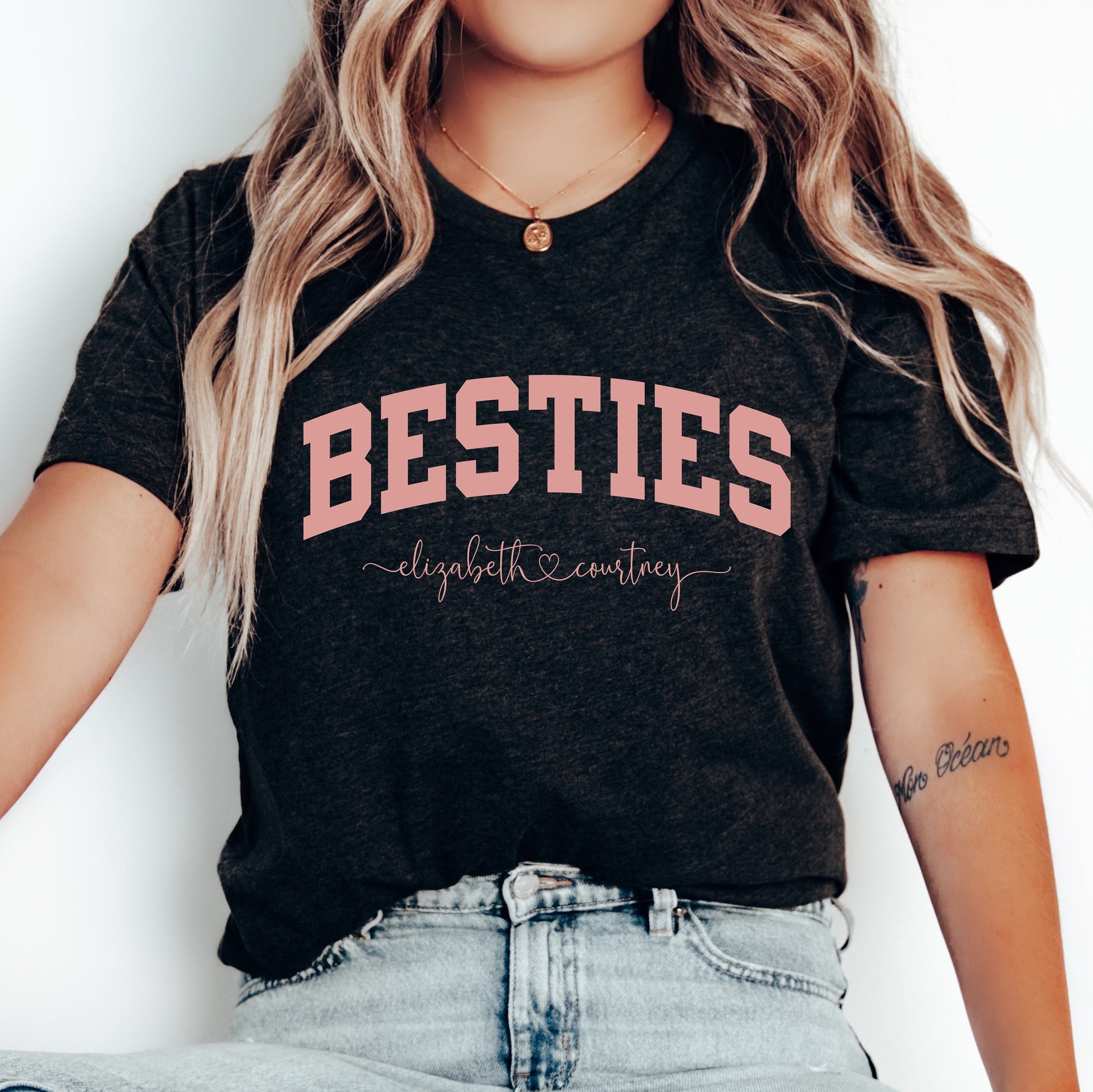 Personalized Besties Names Shirt, Best Friends TShirts, Girls Trip Graphic Tee, Girls Getaway TShirts, Sister Weekend, Matching Best Friends