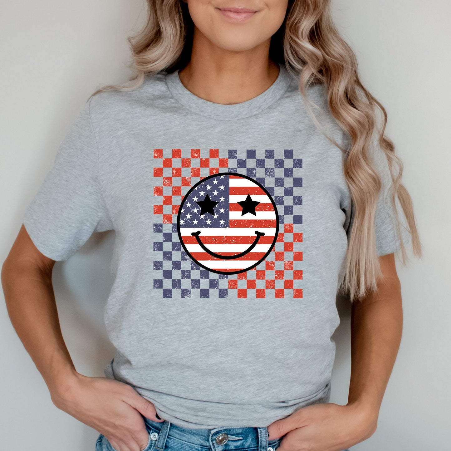 Retro Smiley Face Flag Shirt, American Flag Happy Face TShirt, 4th of July Shirt, Independence Day Tee