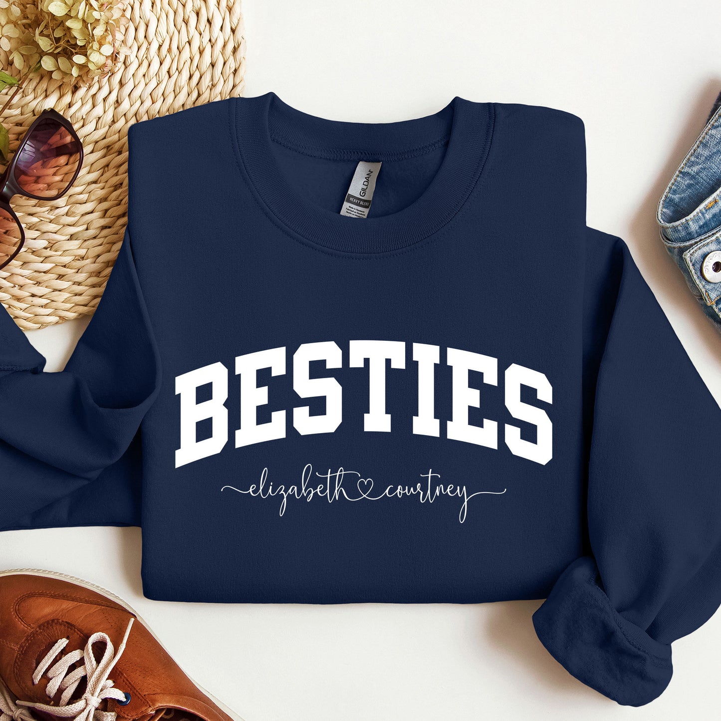 Personalized Besties Sweatshirt with Names, Best Friends Crewneck, Girls Weekend Trip Matching Sweaters, Best Friend Gift