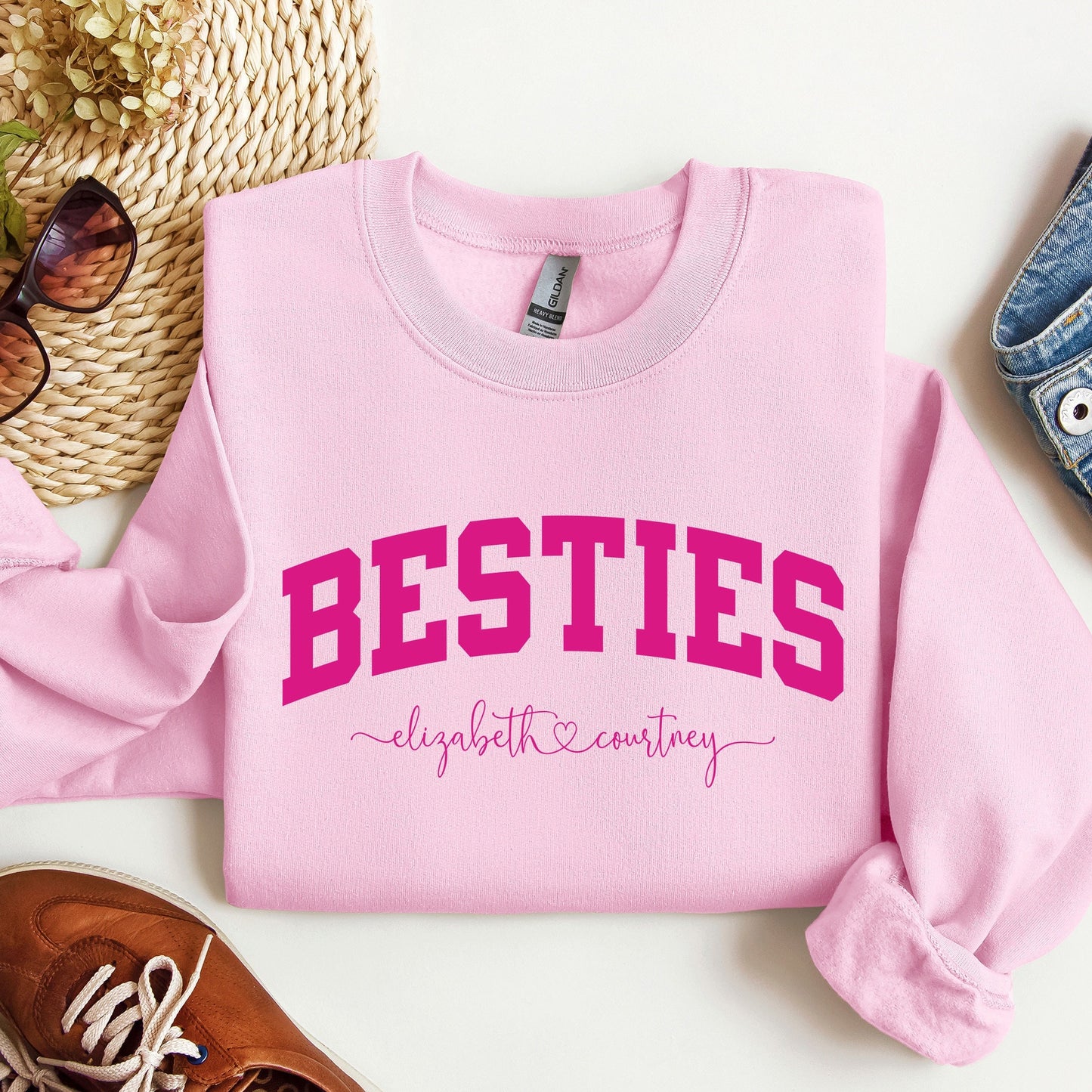 Personalized Besties Sweatshirt with Names, Best Friends Crewneck, Girls Weekend Trip Matching Sweaters, Best Friend Gift