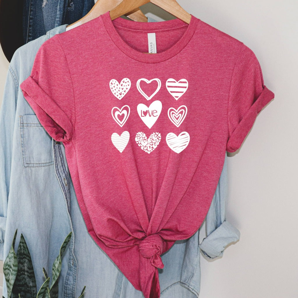 Womens Valentine Hearts Shirt, Cute Valentines TShirt, Retro Valentine Graphic Tee, Funny Love Sweatshirt, Valentine's Day Party Tee