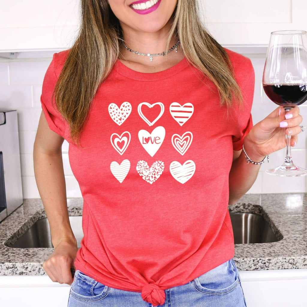 Women's Valentine's Day T-Shirt – Love Heart Graphic Tee, Red Casual Short Sleeve Top – Sizes S-XXL