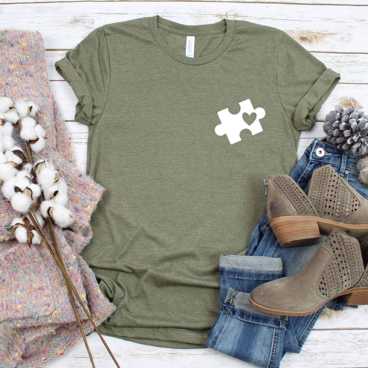 autism puzzle piece heart shirt, pocket style autism tshirt with puzzle piece, autism mom gift