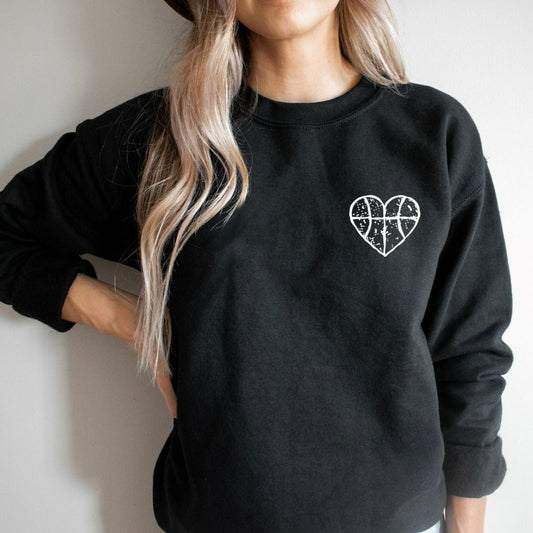 basketball distressed heart crewneck sweatshirt, basketball mom shirt, basketball dad graphic tee, basketball fan shirt, basketball team shirts, matching basketball shirts, gift for basketball mom or dad