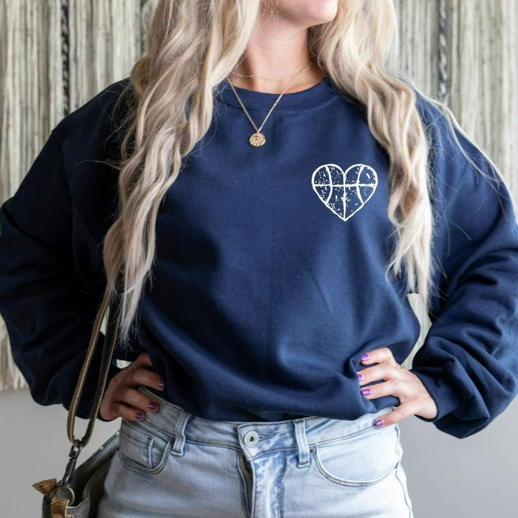 basketball distressed heart crewneck sweatshirt, basketball mom shirt, basketball dad graphic tee, basketball fan shirt, basketball team shirts, matching basketball shirts, gift for basketball mom or dad
