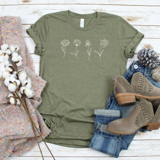 perfect mother's day gift, birth month flowers shirt, gift for mom, birthday gift, christmas gift for her, gift for grandma, best friends gift, flowers graphic tee, floral tshirt, botanical t-shirt