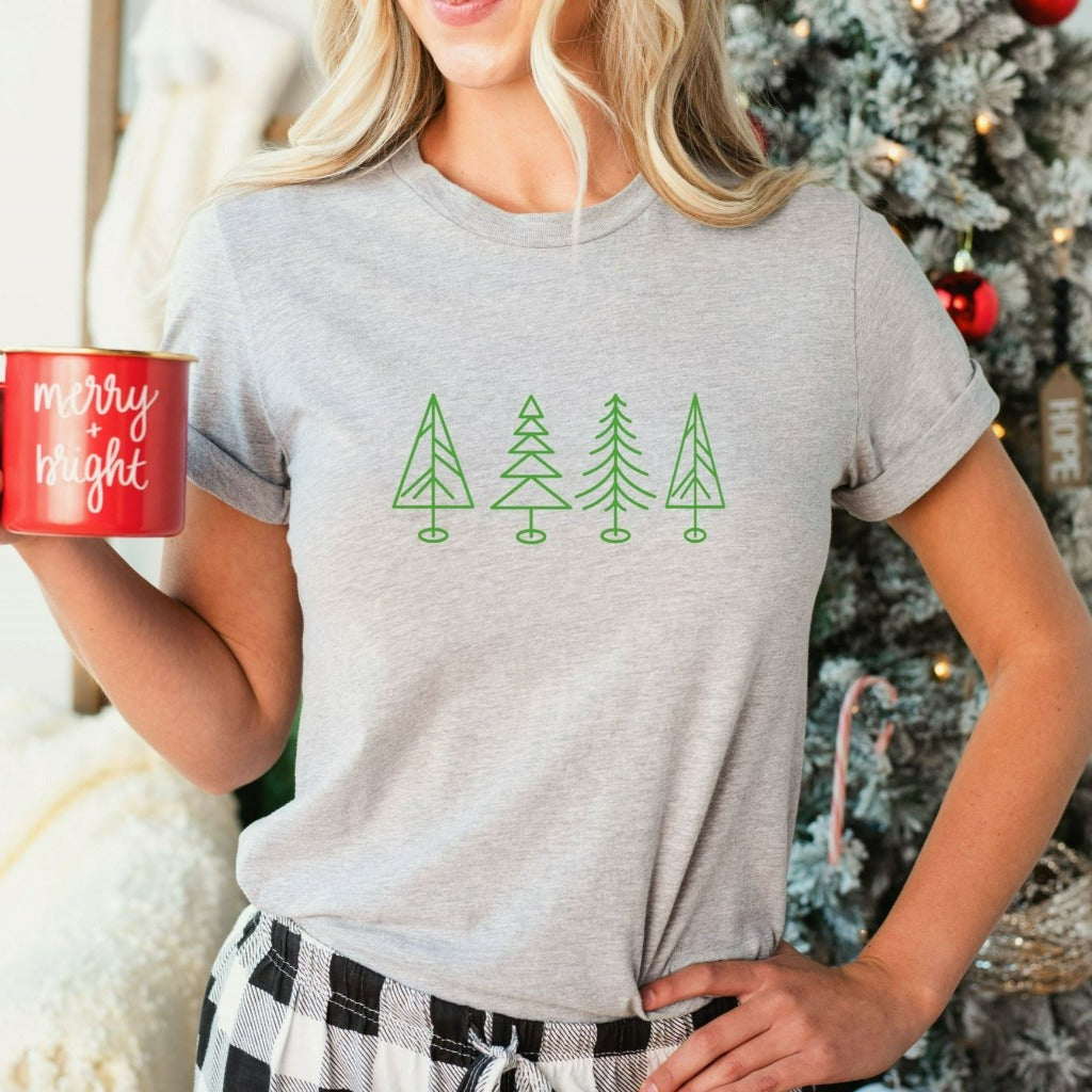 christmas trees shirt, cute minimalist design christmas tree tshirt, christmas tree graphic tee, christmas party outfit, holiday shirts