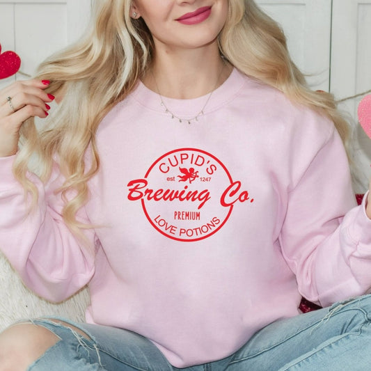 Cupid's Brewing Co Valentines Day Sweatshirt, Hugs and Kisses Shirt, Valentine's Day Gift, Women's Crewneck, Couples, Gift for Girlfriend