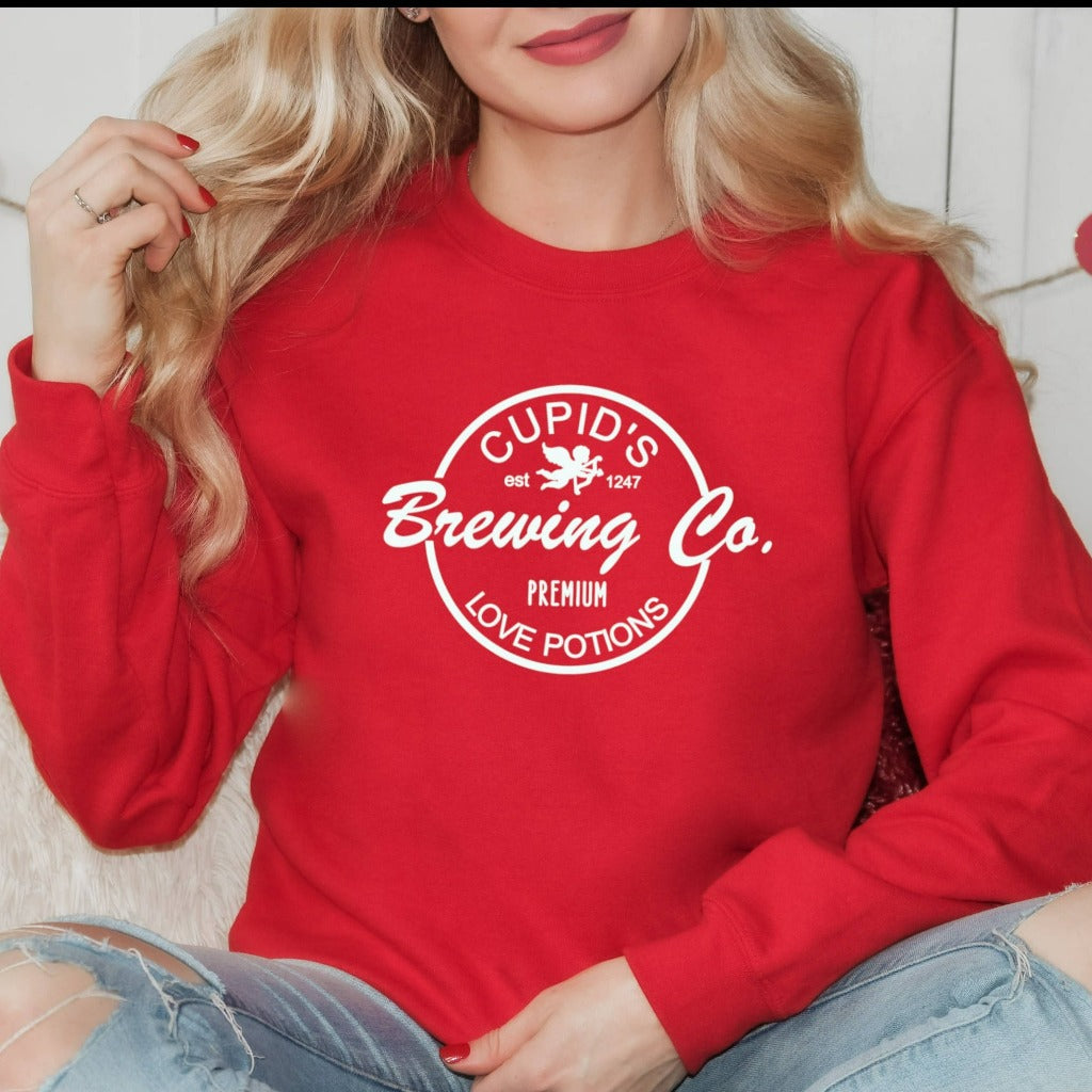 Cupid's Brewing Co Valentines Day Sweatshirt, Hugs and Kisses Shirt, Valentine's Day Gift, Women's Crewneck, Couples, Gift for Girlfriend