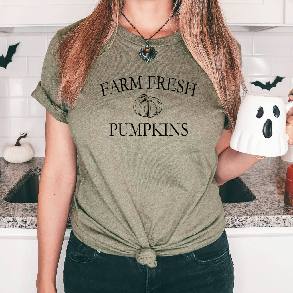 farm fresh pumpkins shirt, pumpkin graphic tee, halloween tshirt for her, halloween party costume shirts