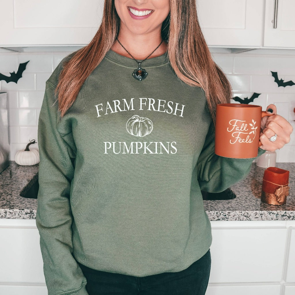 Farm fresh pumpkins sweatshirt, fall pumpkin crewneck, halloween sweatshirt for her