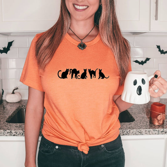 black cat halloween t shirt for her, cat graphic tee, cute halloween party costume shirt