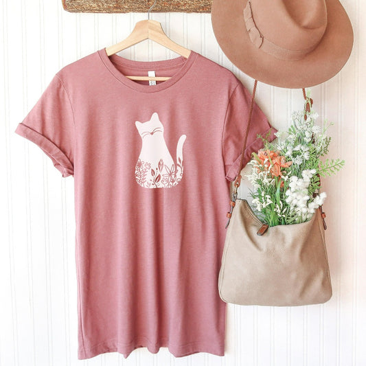 Cat Graphic Tee, Floral Cat Shirt, Cat Shirts for Women, Cute Cat Shirt, Cat Mom Shirt, Gift for Cat Lover, Cat Lover Gift, Cat Mama Gift