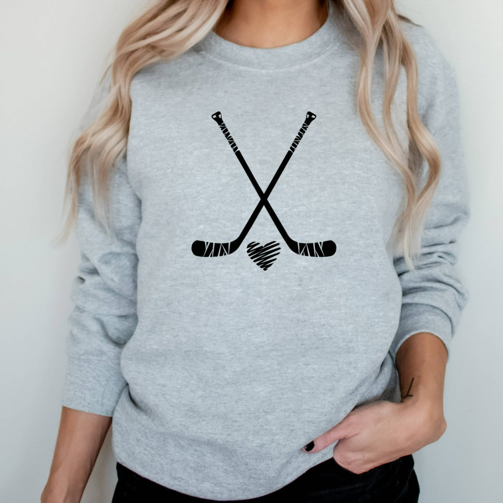 Signature T-ShirtZ Hockey Sticks Crewneck Sweatshirt, Hockey Mom Shirt, Hockey Dad, Hockey Team Shirts - L / Sand