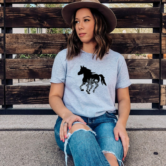 horse shirts for women, floral horse graphic tee, gift for horse lover, equestrian gift, gift for her