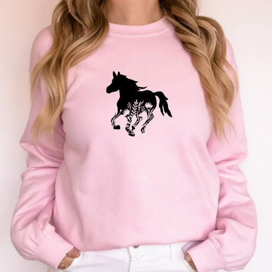Floral Horse Sweatshirt, Cute Horse Crewneck, Gift for Equestrian, Horse Lover Sweatshirt