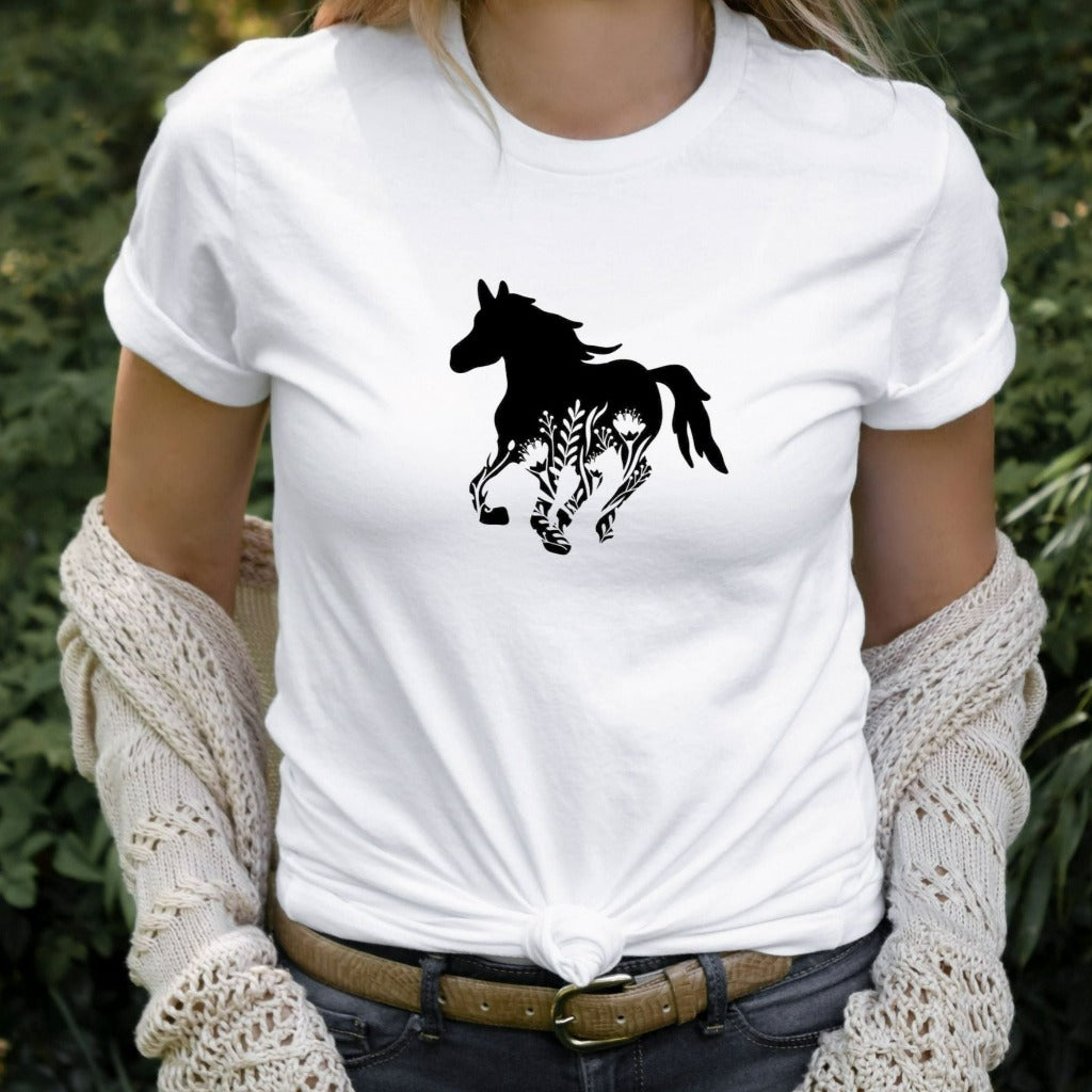 horse shirts for women, floral horse graphic tee, gift for horse lover, equestrian gift, gift for her