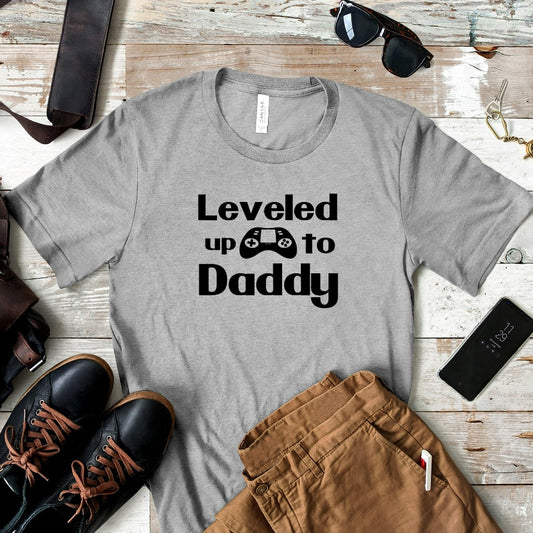 Leveled up to Daddy Shirt, Gift for new dad, gamer dad new baby gift from wife to husband, baby shower shirt