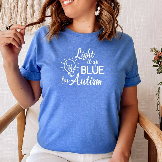 Autism Shirt, Light It Up Blue For Autism, Autism Awareness Graphic Tee, Love Needs No Words, Autism Mom TShirt, light it up blue for autism