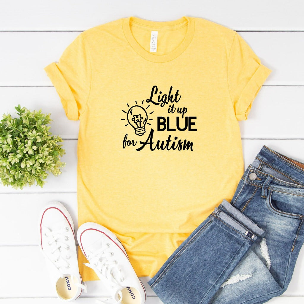 Autism Shirt, Light It Up Blue For Autism, Autism Awareness Graphic Tee, Love Needs No Words, Autism Mom TShirt, light it up blue for autism
